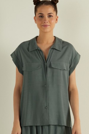 Kosele Tezenis Dropped Shoulder Cloth with buttons Damske Zelene | SK-823465HFD