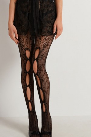 Pancuchy Tezenis Small Fishnet with Cipkovane Effect Pattern Damske Čierne | SK-902573QUF