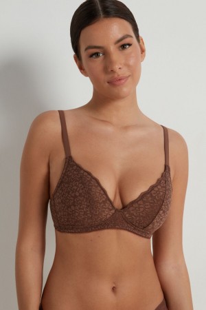 Podprsenky Tezenis Warsaw Lightly Polstrované Cipkovane Triangle Damske Hnede | SK-730521FLP