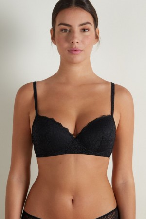 Podprsenky Tezenis Wien Recycled Cipkovane Lightly Polstrované Balconette Damske Čierne | SK-854063QLR