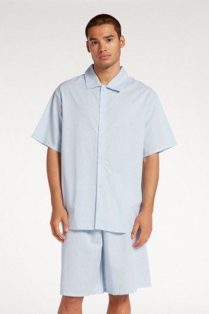 Pyžamá Tezenis Bavlnene Cloth Shirt Štýl Kratke Panske Svetlo Modre | SK-892506JQU