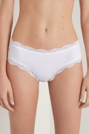Spodne Pradlo Tezenis Cipkovane and Microfiber Cheeky Hipster Damske Biele | SK-097852MEP