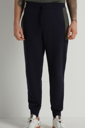 Tepláky Tezenis Color Block Fleece Panske Modre Zelene | SK-952617FXD