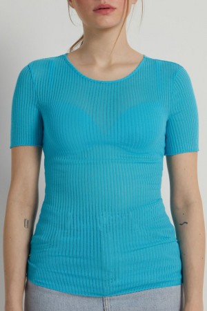 Tricko Tezenis Kratke-Sleeve Crew-Neck Ultralight Rebrovaný Bavlnene Top Damske Svetlo Modre | SK-605824GRP