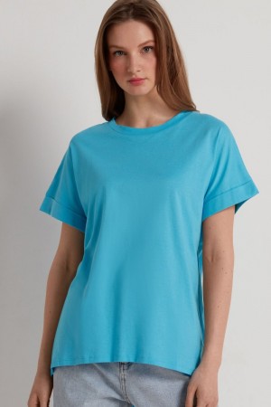 Tricko Tezenis Turned-Up Kimono Sleeve Bavlnene Damske Svetlo Modre | SK-876243VFO